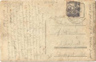 1924 Rábagyarmat, Turul szobor avatási ünnepsége a Római katolikus népiskola előtt, cserkészek, pap....