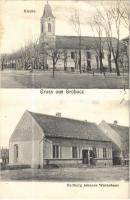 1916 Garabos, Grabacz, Grabat; Kirche, Hellberg Johanns Warenhaus / Római katolikus templom, Hellberg Johann áruháza, üzlete. Dajkovits J. utóda kiadása / Catholic church, shop of Hellberg, department store