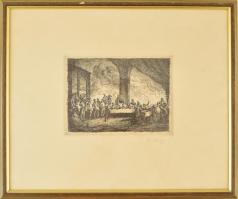 Rudnay Gyula (1878-1957): Főúri lakoma. Rézkarc, papír, jelzett, üvegezett keretben, 13,5×18,5 cm