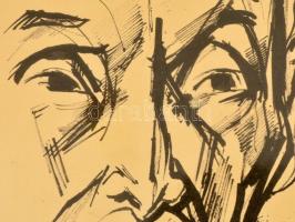 Zsögödi Nagy Imre (1893-1976): Bajszos férfi portré. Tus, papír, jelzett, üvegezett keretben, 47×30 ...