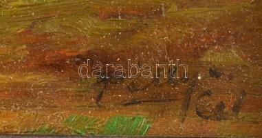 Pállya Celesztin (1864-1948): Tavaszi szántás. Olaj, falemez, jelzett, keretben, 10×17,5 cm