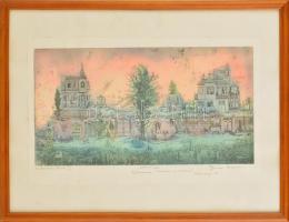 Gross Arnold (1929-2015): Kertvárosi álom. Ofszet, papír, jelzett, üdvözlő sorokkal, üvegezett keret...