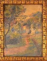 Turi Jobbágy József (?-?): Ülő asszony a verandán. Akvarell, papír, jelzett, üvegezett keretben, 40×29 cm