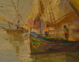Illniczky jelzéssel: Vitorlások. Olaj, vászon (kopott), keretben,  39×50 cm