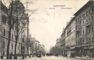 1915 Budapest IX. Üllői út, Iparművészeti Múzeum, 71-es villamos, üzletek (Rb)