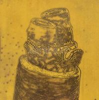 Szurcsik József (1959-): Álomvivők 1997. Színes rézkarc 4/20, papír, jelzett, üvegezett keretben, 24...