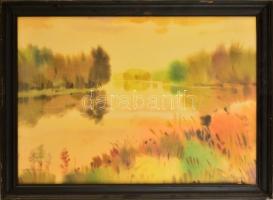 Osváth Miklós (1935-): Szamosi nyár. Akvarell, papír, jelzett, üvegezett keretben, 37×53 cm