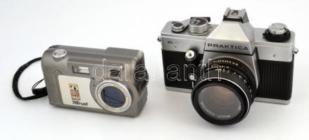 Praktika fényképezőgép Pentacon 1:850 objektívvel Chinoin vaku, Trust digitális fényképezőgép