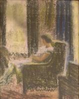 Bálint Rezső (1885-1945): Hölgy fotelban. Pasztell, papír, üvegezett keretben, hibás keretben, 50×40 cm