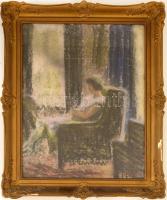 Bálint Rezső (1885-1945): Hölgy fotelban. Pasztell, papír, üvegezett keretben, hibás keretben, 50×40...