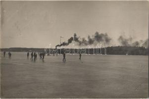 1910 Isbytaren Swedish steamship on frozen lake, photo