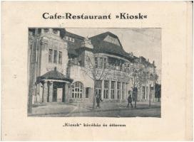 Győr, Kioszk Kávéház és étterem, Rábahíd, Városháza. Négy részes kihajtható reklám képeslap / 4-tiled folding advertising postcard (fa)