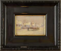 Németh György (1888-1962): Téli utcarészlet. Olaj, falemez (repedezett), jelzett, üvegezett keretben...