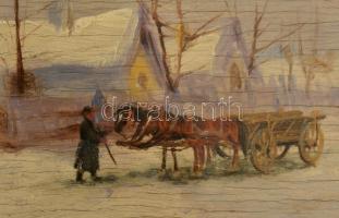 Németh György (1888-1962): Téli utcarészlet. Olaj, falemez (repedezett), jelzett, üvegezett keretben...