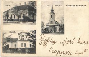1905 Kömlőd, Iskola, Református templom, Gróf Hugonnay kastély