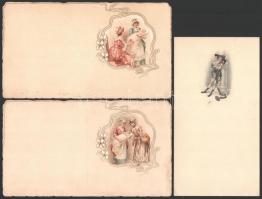 3 db régi üdvözlő kártya, litográfiák, 11x20 cmx2 és 19x10 cm