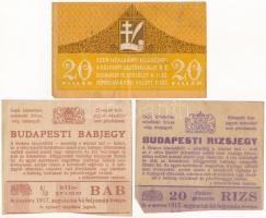 Budapest 1917. Budapesti babjegy + Budapesti rizsjegy + 1919. 20f Központi Sajtóvállalat R.T. T:III