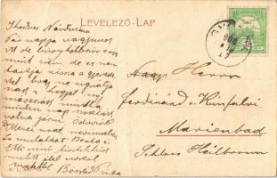 1908 Gyorok, Ghioroc; Nádasdy tér, Arad-Hegyaljai Helyiérdekű Vasút villamos megállója, motorkocsi, ...