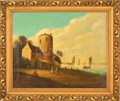 cca 1870 Jelzés nélkül: Vízparti táj házzal. Olaj, vászon, keretben, 56×69 cm