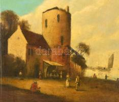 cca 1870 Jelzés nélkül: Vízparti táj házzal. Olaj, vászon, keretben, 56×69 cm