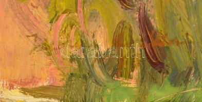 Juhász Erika (1926-2018): Nagymaros. Olaj, farost, jelzett, keretben,60×80 cm