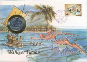 Wallis és Futuna felbélyegzett borítékban, bélyegzéssel, benne Francia Polinézia 1990. 2Fr, német nyelvű leírással T:1 Wallis and Futuna in envelope with stamp and cancellation, in it French Polynesia 1990. 2 Francs with German language description C:UNC