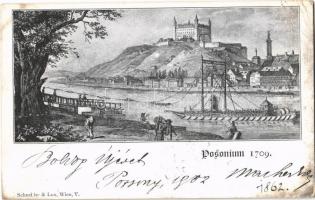 1901 Pozsony, Pressburg, Bratislava; Posonium anno 1709. Schneider & Lux / castle (EB)