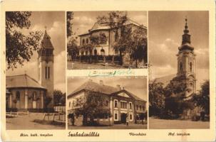 1947 Szabadszállás, Római katolikus templom, Zöld-kereszt kórház, Városháza, Református templom. Halman L. kiadása (EK)