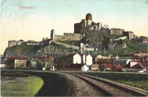 1908 Trencsén, Trencín; vár, vasútvonal. Gansel Lipót kiadása / Trenciansky hrad / castle, railway line (EK)