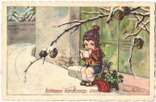 Kellemes karácsonyi ünnepeket! / Christmas greeting art postcard s: Castelli