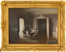 Semjén Ferenc (1885-?): Enteriőr. Olaj, vászon, jelzett, hibás keretben, 60×80 cm