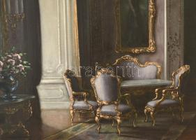 Semjén Ferenc (1885-?): Enteriőr. Olaj, vászon, jelzett, hibás keretben, 60×80 cm