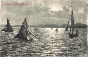 1910 Balaton, Vitorlások a Balaton partján. Divald Károly műintézete 1059-1908.
