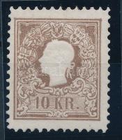 10kr 1866-os újnyomata, sötétbarna színű bélyeg Certificate: Strakosch, 10kr Newprint of 1866 issue, deep brpwn Certificate: Strakosch