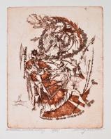 Almásy Aladár (1946-): Fokozatosan várakozó asszony. Rézkarc, papír, jelzett, 22×17,5 cm