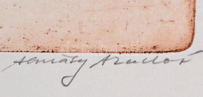 Almásy Aladár (1946-): Fokozatosan várakozó asszony. Rézkarc, papír, jelzett, 22×17,5 cm