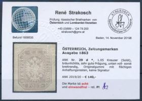 Newspaper stamp Certificate: Strakosch Hírlapbélyeg barnáslila újnyomata. Certificate: Strakosch