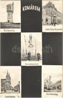 1907 Komárom, Komárno; Víztorony, Vidéki Takarékpénztár, Honvéd szobor, Szent András templom, Szentháromság szobor, üzletek. E. D. K. 189. / water tower, savings bank, military monument, church, Holy Trinity statue, shops