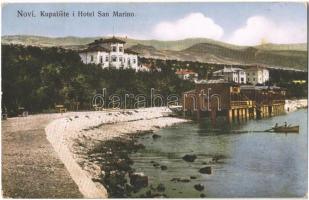 1911 Novi Vinodolski, Novi, Novoga; Kupaliste i Hotel San Marino / seashore, beach, spa, baths, hotel, boat. Felix Wirk (EK)