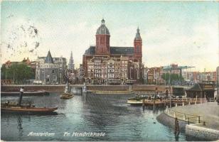 1906 Amsterdam, Pr. Hendrikkade / ship station, tram, steamship. Dr. Trenkler Co. Ams. 153. (EK)
