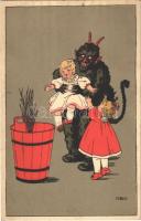1913 Krampus with children. M. Munk Vienne Nr. 730. s: P. Ebner