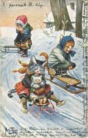 Cats sledding in winter. T.S.N. Serie 1194. (6 Dess) s: Arthur Thiele (worn corners)