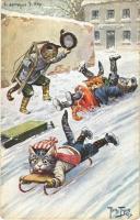 Cats sledding in winter. T.S.N. Serie 1194. (6 Dess) s: Arthur Thiele (worn corners)