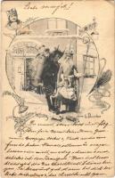 6. December / Krampus with Saint Nicholas / Krampusz és a Mikulás. Br.K.W.I. Art Nouveau s: Ch. Scolik (EK)
