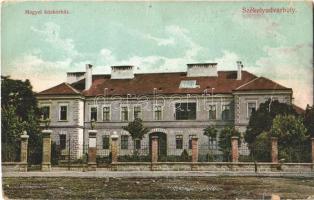 Székelyudvarhely, Odorheiu Secuiesc; Megyei közkórház. Hátoldalon 1910. Tavaszi Vásár / hospital (fa)