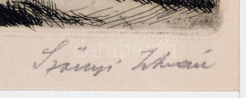 Szőnyi István (1894-1960): Gyártelep. Rézkarc, papír, jelzett,  16×21 cm