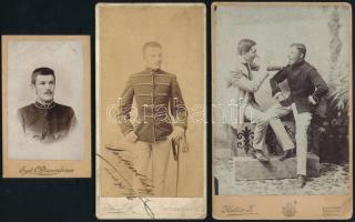 cca 1890 3 db katonákat ábrázoló katonai fotó vizitkártya és kabinet fotó