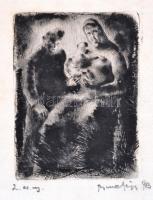 Bene Géza (1900-1960): Anya gyermekeivel. Rézkarc, papír, jelzett, 10,5×8 cm