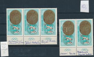 1964 Tokiói Olimpiai bélyegek rajtuk az olimpiai bajnok magyar tőrvívő csapat tagjainak aláírásával 5 db