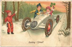 Boldog Újévet! / New Year greeting, children, automobile. B. Co. B. 4964/2. (fl)